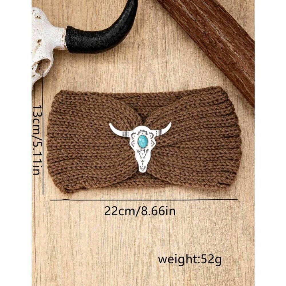 Ladies Brown Bull Head Knitted Winter Headband - Picture 6 of 6